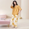 Class A antibacterial cushioned pajamas for women, short sleeves and long pants, sweet and cute in summer, loose for women, all-cotton home wear for women details Picture